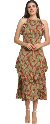 GLOBAL REPUBLIC Women Fit and Flare Maroon, Light Green Dress