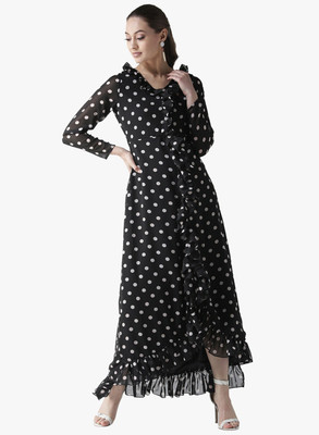 La Zoire Women Ruffled Black Maxi/Full Length Dress