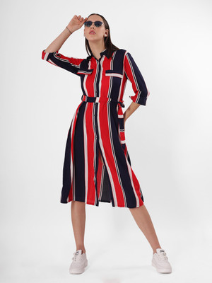 clobug Women A-line Red Midi/Calf Length Dress