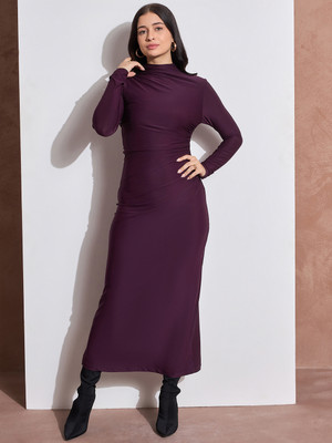 DRAPE AND DAZZLE Women Bodycon Maroon Below Knee Dress