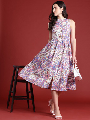 all about you Women A-line White Midi/Calf Length Dress