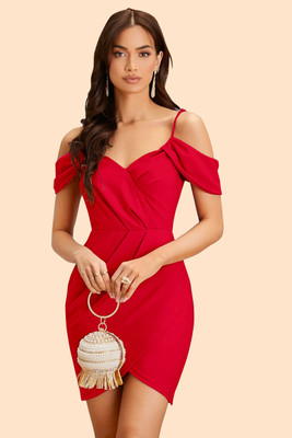 HEMANG FASHION Women Bodycon Red Above Knee/Mid Thigh Length Dress