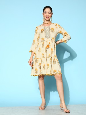 Yufta Women Fit and Flare Yellow Dress