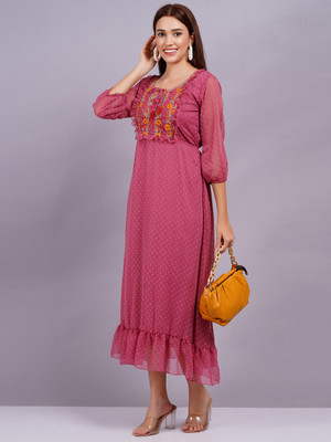 Highlight fashion export Women Fit and Flare Pink Midi/Calf Length Dress
