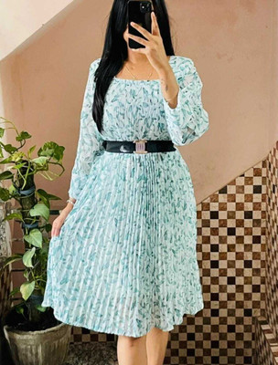 SRK COLLECTION Women Fit and Flare Light Blue Midi/Calf Length Dress