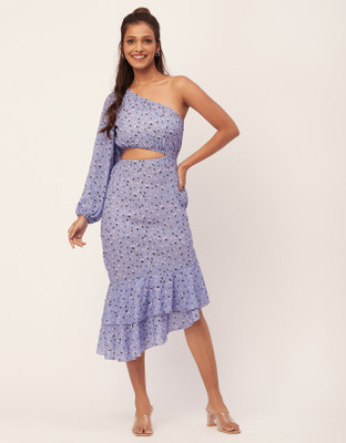 moomaya Women Asymmetric Purple Midi/Calf Length Dress