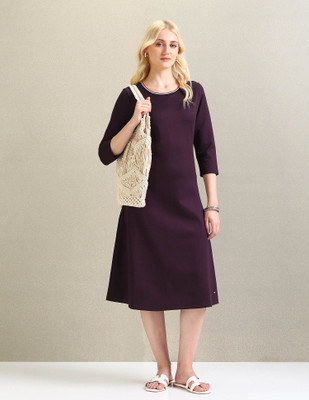U.S. POLO ASSN. Women A-line Maroon Midi/Calf Length Dress