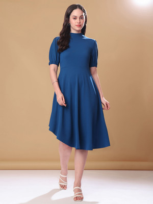PURVAJA Women Asymmetric Blue Below Knee Dress