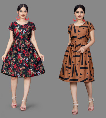 HouseOfCommon Women Fit and Flare Multicolor Mini/Short Dress