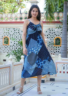 AKIKO Women Ethnic Dress Green Midi/Calf Length Dress