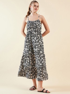 Freehand Women Maxi Black, Grey, White Dress