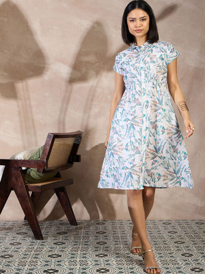 all about you Women Fit and Flare White Midi/Calf Length Dress