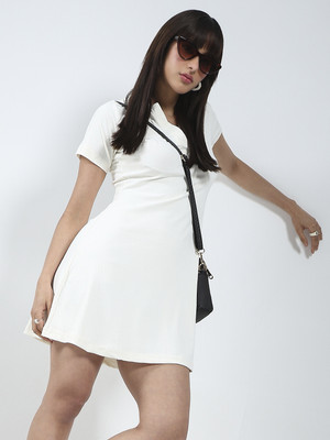 Sera Women Fit and Flare White Mini/Short Dress