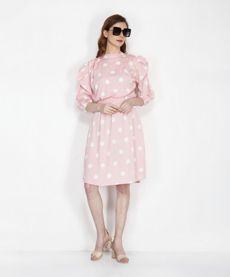 Robecult Women A-line Pink Knee Length Dress