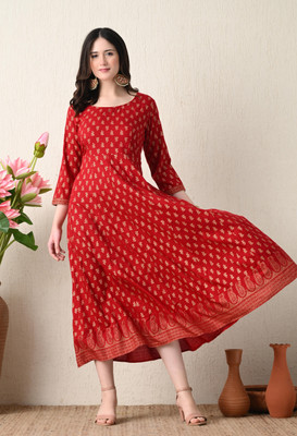 METRONAUT Women Fit and Flare Red Midi/Calf Length Dress