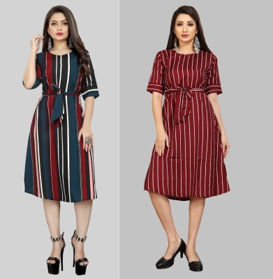 maruti fab Women A-line Green, Maroon Dress