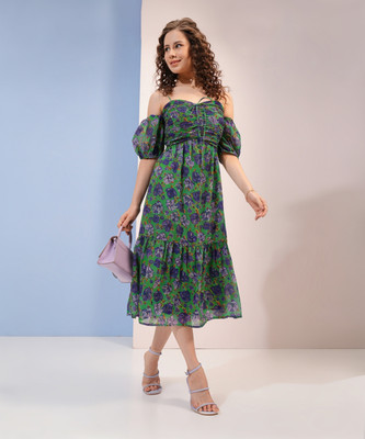 Tokyo Talkies Women Fit and Flare Multicolor Midi/Calf Length Dress
