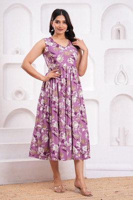 Dagar Women A-line Purple Midi/Calf Length Dress