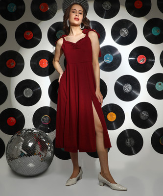 Pina Colada Women A-line Red Midi/Calf Length Dress