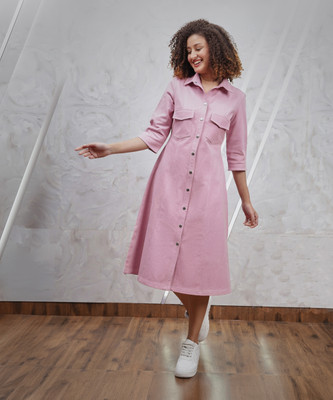 ATHENA Women A-line Pink Midi/Calf Length Dress