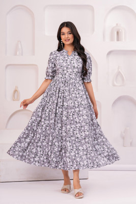 KANIW Women Gown Grey Maxi/Full Length Dress