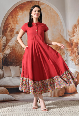 Sangria Women Fit and Flare Red Midi/Calf Length Dress