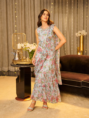 W Women Fit and Flare Blue Maxi/Full Length Dress