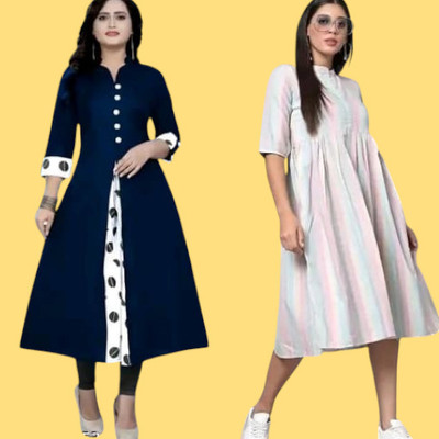 Db Fashionpo Women A-line Blue, White Maxi/Full Length Dress