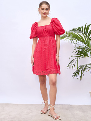 ZUMMER Women Fit and Flare Pink Above Knee/Mid Thigh Length Dress