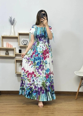 YASHHCREATIONS Women Fit and Flare Multicolor Maxi/Full Length Dress