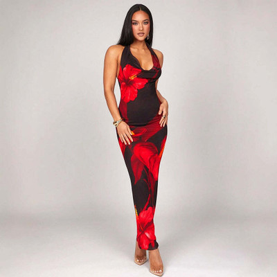 OUTZIDR Women Bodycon Red Ankle Length Dress