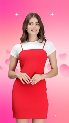 MONIMAYA Women Bodycon Red Mini/Short Dress