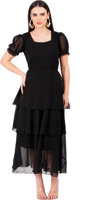 color world Women Layered Black Maxi/Full Length Dress