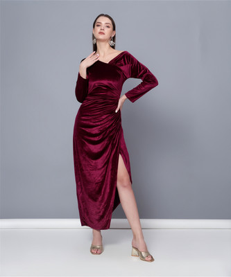 Kiwwibykirti Women High Low Maroon Maxi/Full Length Dress