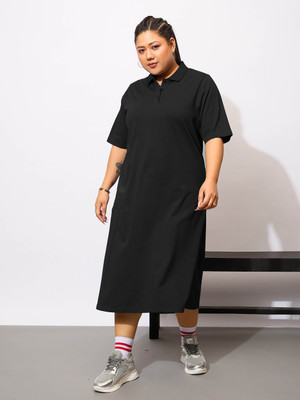 SASSAFRAS Curve Women A-line Black Midi/Calf Length Dress