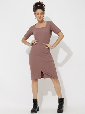 Dressberry Women Bodycon Purple Knee Length Dress