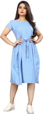 HouseOfCommon Women A-line Blue Knee Length Dress