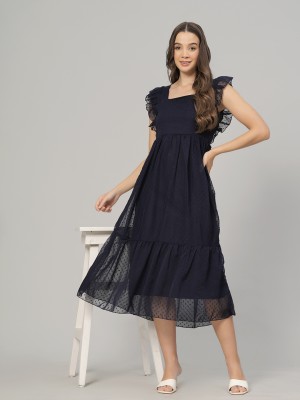 Highlight fashion export Women Fit and Flare Dark Blue Dress