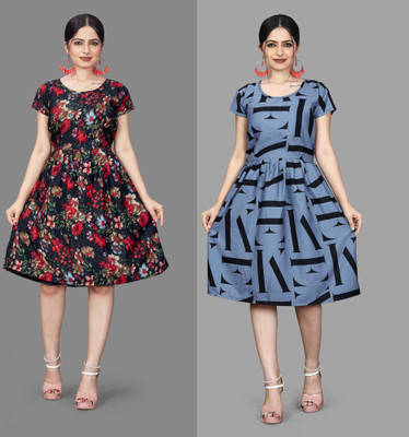 HOUSE OFF COMMON Women Fit and Flare Multicolor Mini/Short Dress