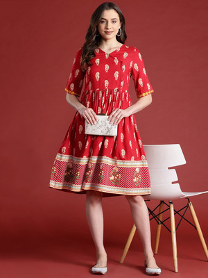 ANOUK Women Wrap Red Above Knee/Mid Thigh Length Dress