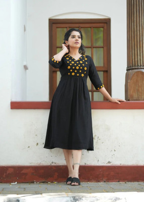 VASTRA MALL Women Fit and Flare Black Midi/Calf Length Dress