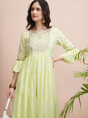Vishudh Women A-line Green Maxi/Full Length Dress