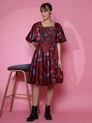 Sheetal Associates Women Fit and Flare Maroon Midi/Calf Length Dress