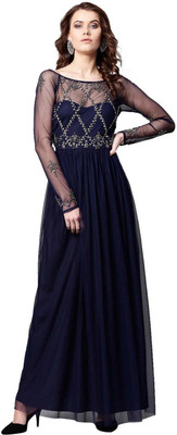 STREET9 Women Gown Dark Blue Maxi/Full Length Dress