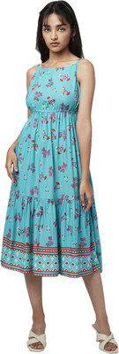 YU by Pantaloons Women Fit and Flare Blue Midi/Calf Length Dress