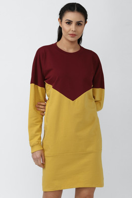 VAN HEUSEN Women Shift Yellow, Maroon Above Knee/Mid Thigh Length Dress
