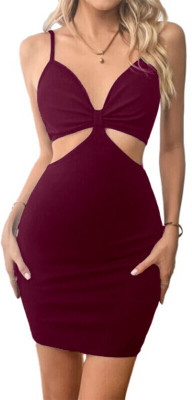 GLARE & BLAIR Women Bodycon Maroon Above Knee/Mid Thigh Length Dress