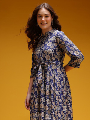 HERE&NOW Women A-line Blue Below Knee Dress