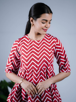 Eilaa Casual Self Design Women Red Top