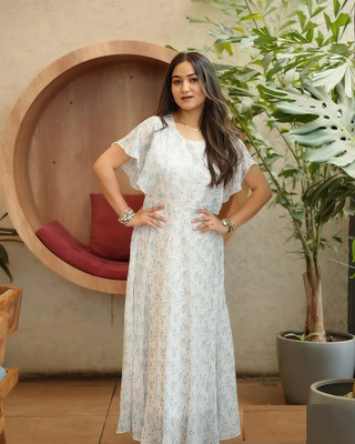 Fashion2wear Women Gown White Maxi/Full Length Dress